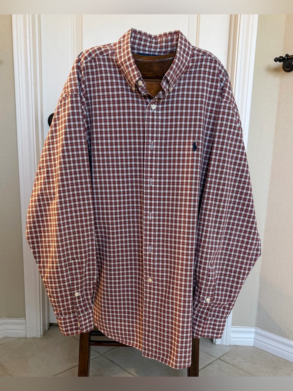 Ralph Lauren Red and White Plaid Button-Down Shirt